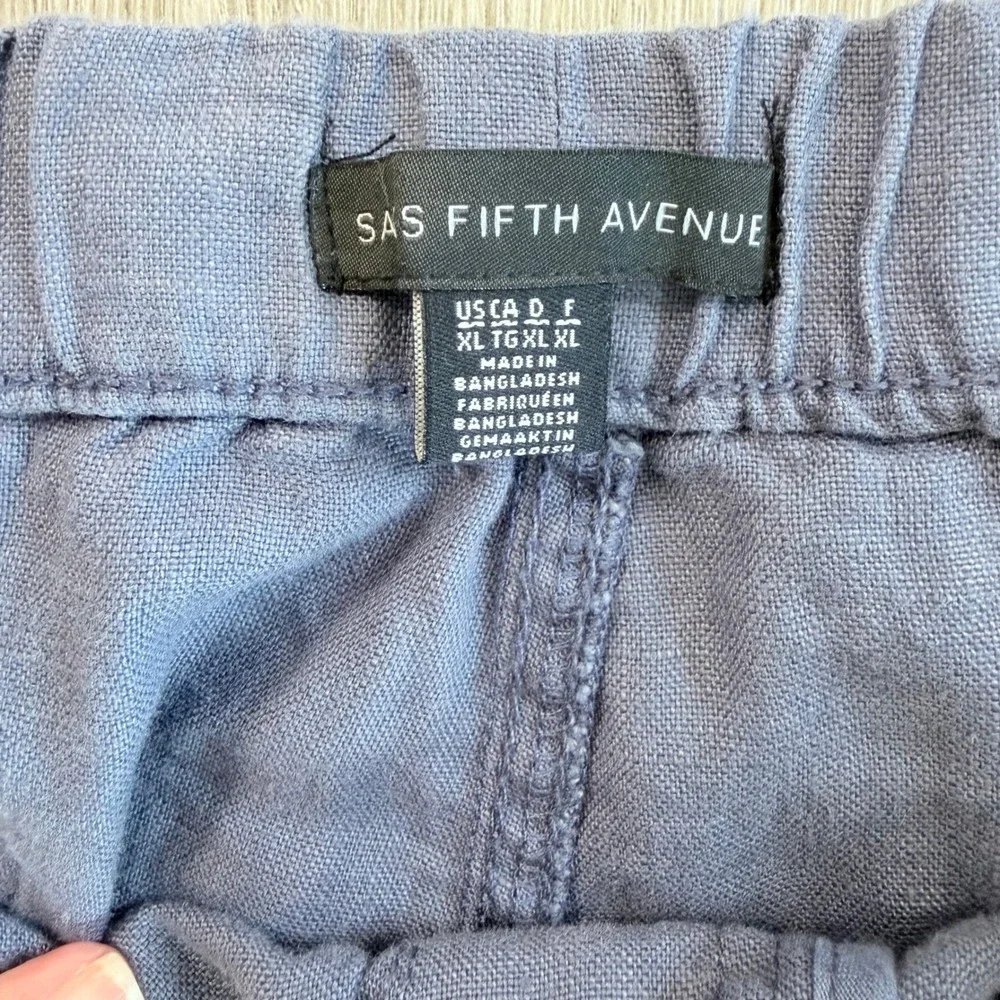 Saks Fifth Avenue Mens XL Linen Pants Blue Grey Coastal Beach Resort Relaxed Fit